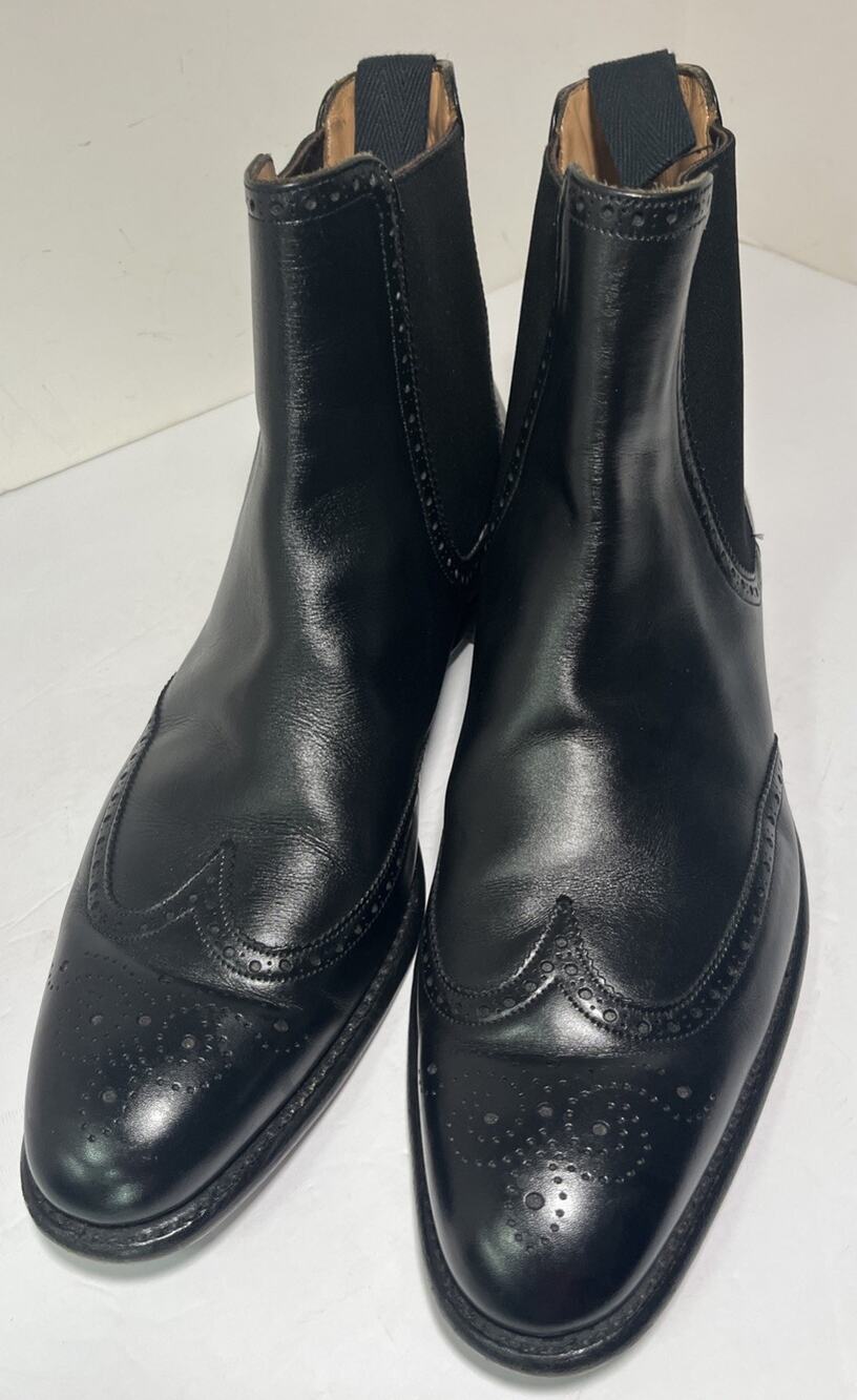 Herring Men’s Black Leather Wing Tip Ankle Boot Size 10 Thatcher (England)